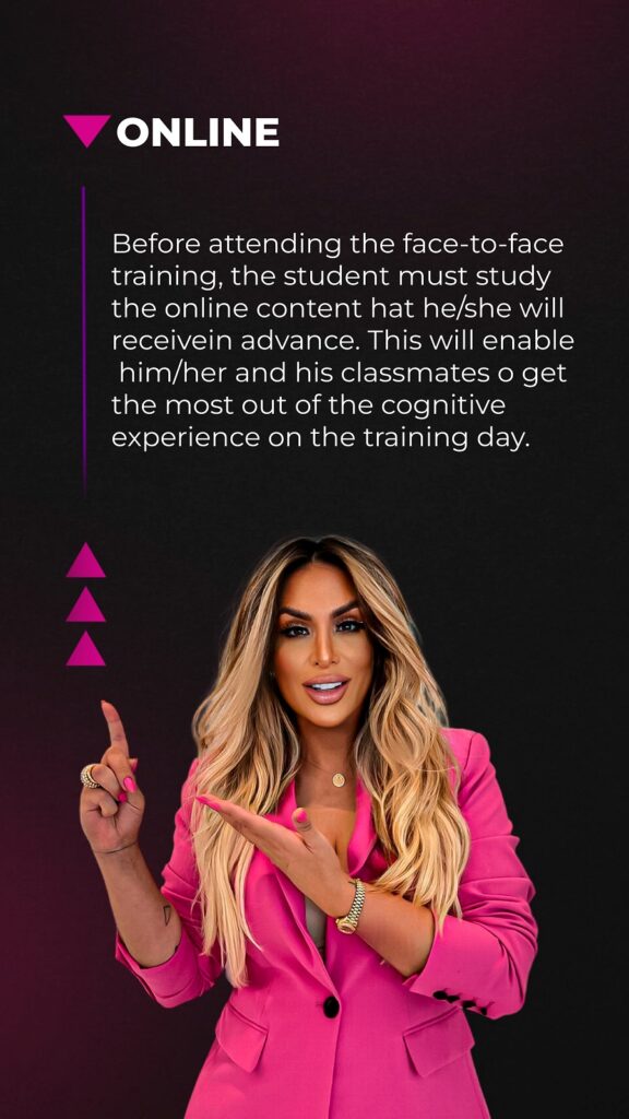 Before attending the face-to-face training, the student must study the online content that he/she will receive in advance. This will enable him/her and his classmates to get the most out of the cognitive experience on the training day.