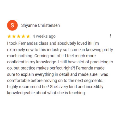 Google review by a scar camouflage tattoo training student